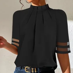 2024 Summer Casual Short Sleeve Shirt Blouses Women Fashion Off Shoulder Black Office Ladies Top Femme Shirt Blouse For Woman