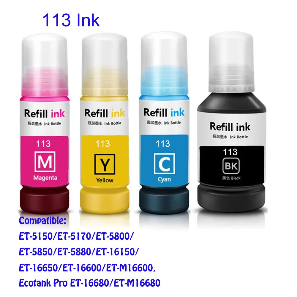 

1 комплект 113 пигментных чернил премиум-класса для принтера Epson 113 Ecotank ET-16600 ET-M16600 Ecotank Pro ET-16680 ET-M16680