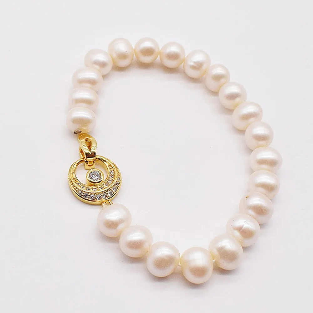 Bestselling AAA 8-9mm 7-8mm White Round South Sea Pearl Bracelet 7.5-8inch 925S Silver Buckle