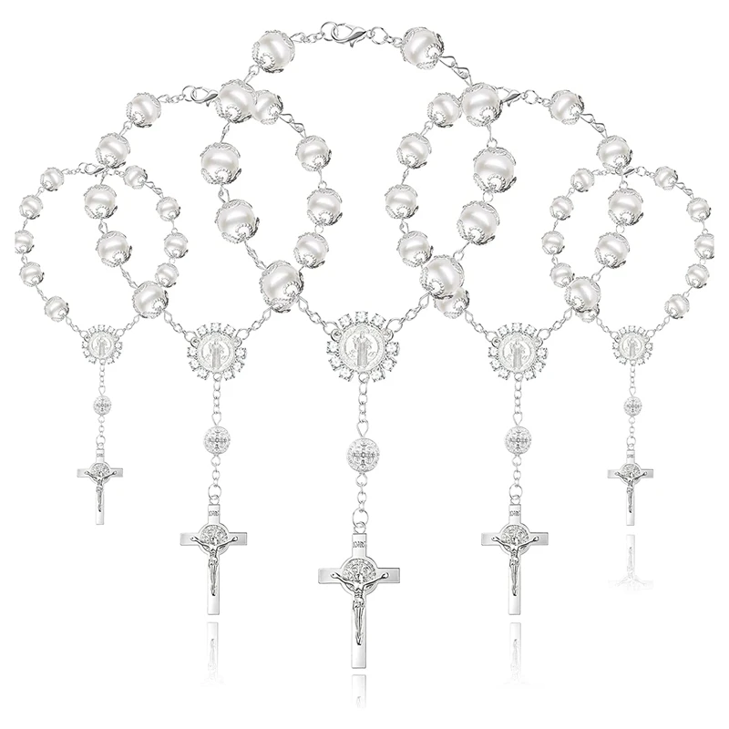 20Pcs Baptism สร้อยข้อมือคาทอลิก Holy Communion เงินสี Crucifix จี้สร้อยข้อมือลูกปัดสำหรับ Baptism