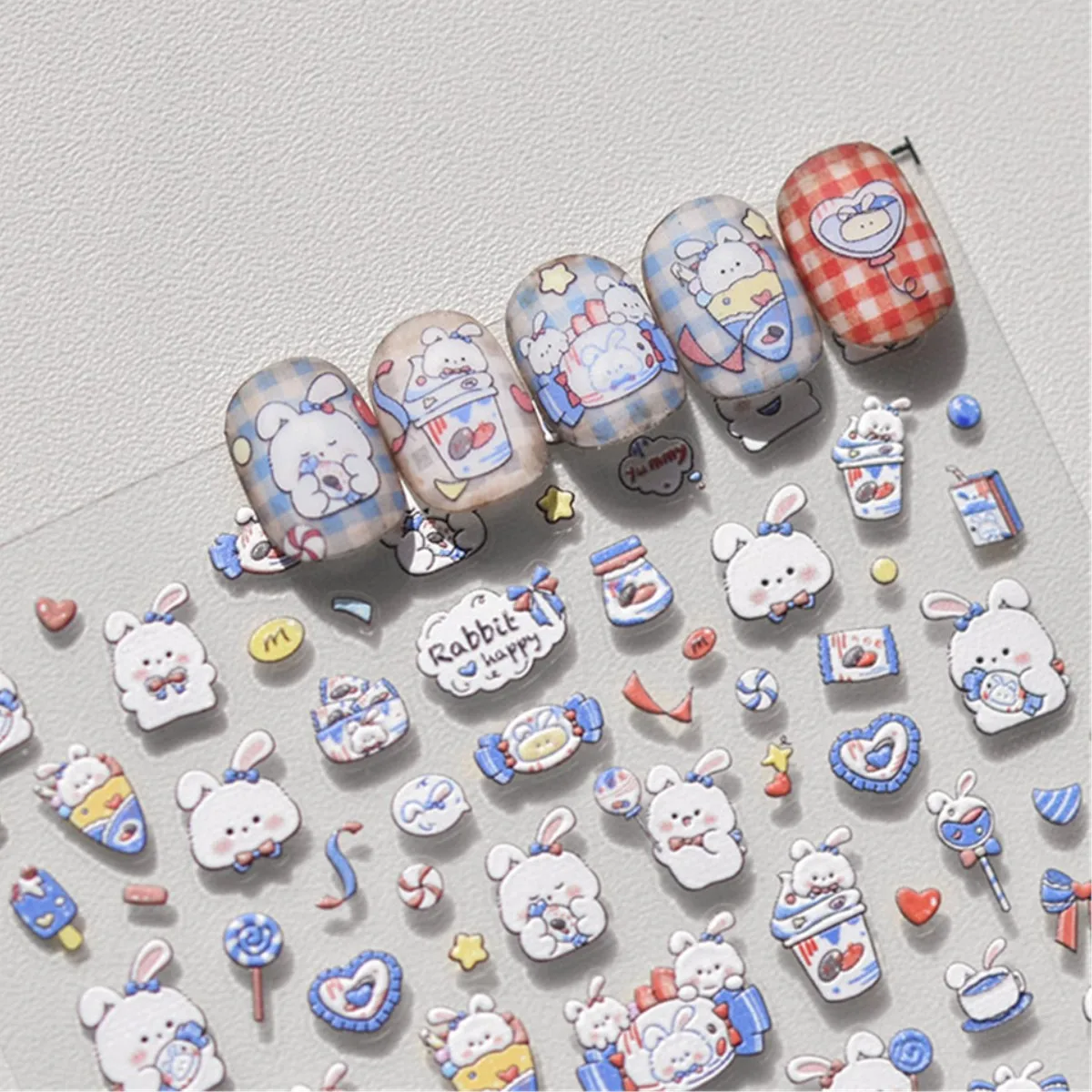 1ชิ้น5มิติ Relief การ์ตูนชุดกระต่ายเล็บน่ารักสัตว์ญี่ปุ่นสัตว์กาวตกแต่งเล็บอุปกรณ์ตกแต่งเล็บ