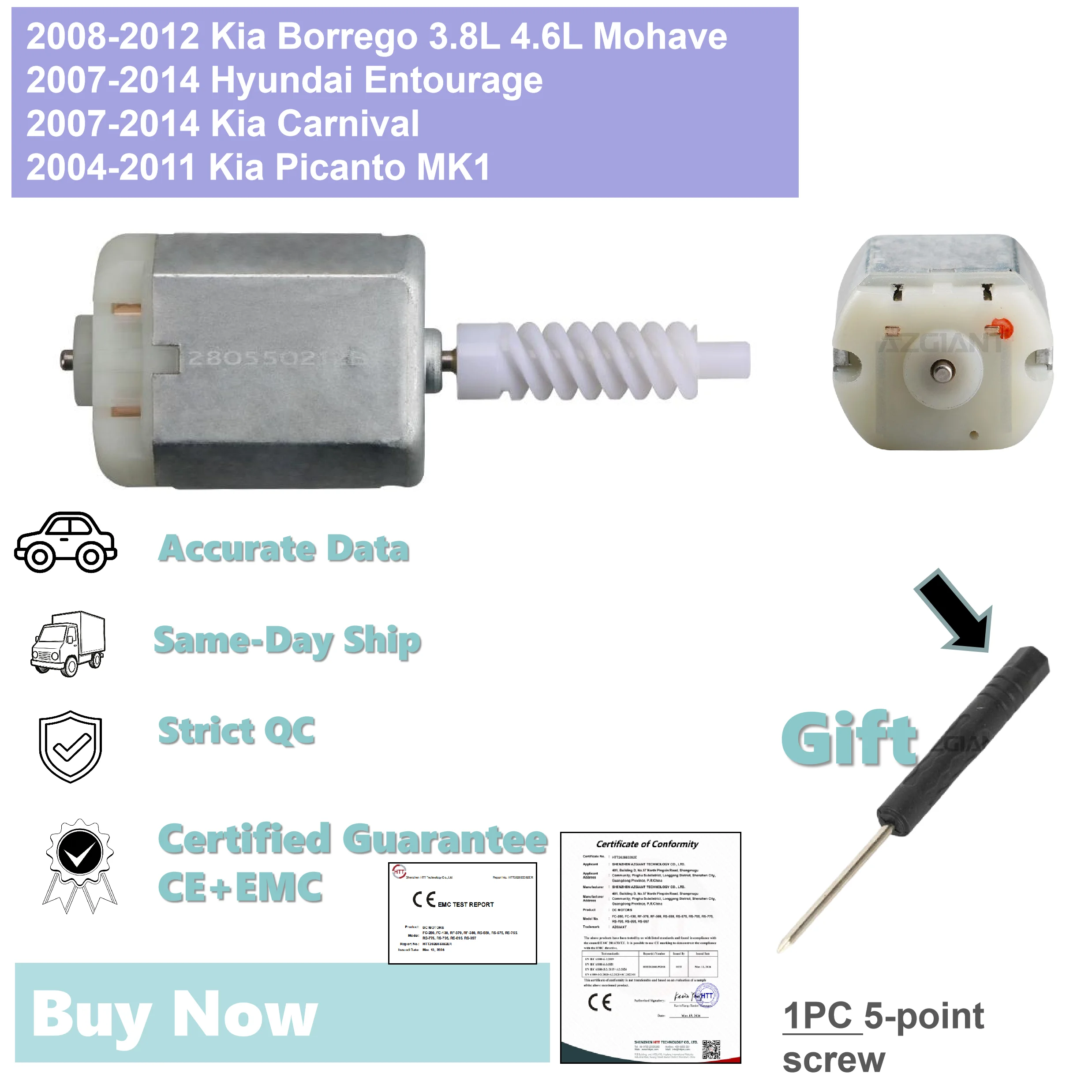 

FC-280SC-20150 for Kia Lotze MK2, Picanto MK1 Central Control Door Lock Actuator Motor 2005 2006 2007 2008 2009 2010