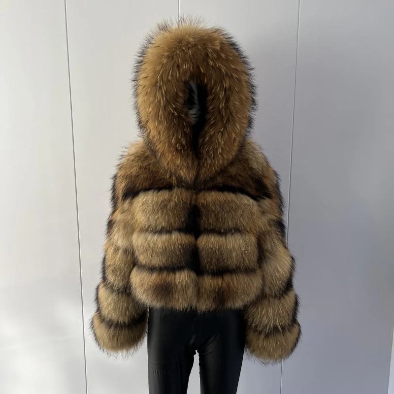 BEIZIRU vrouwen Winter Bontjas Capuchon Luxe Echte Wasbeer Top Harige Jassen Warme Dikke Natuurlijke Lange Mouw Bovenkleding