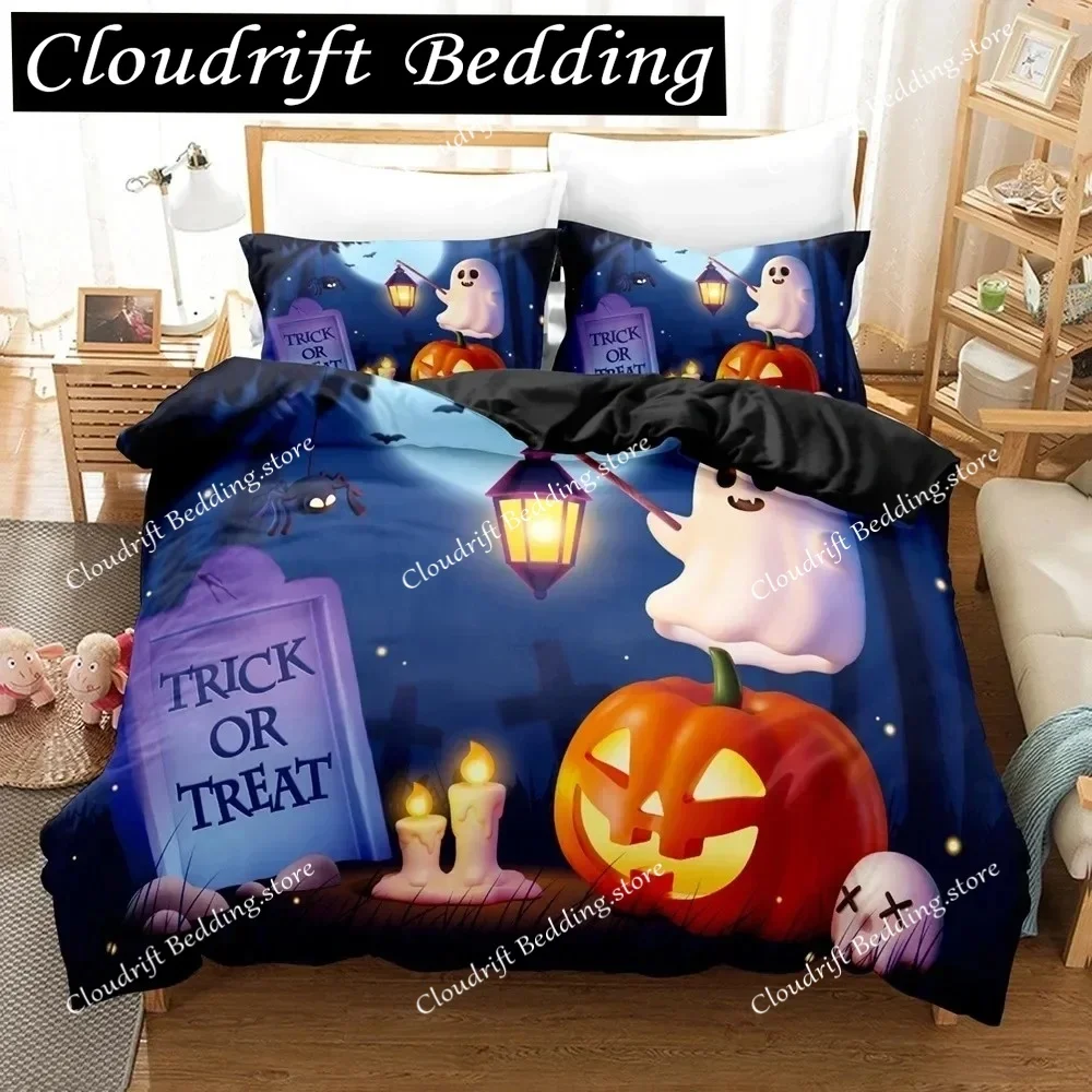 Halloween Bedding Set Soft Polyester 3D Print Quilt Cover for Room Decor Single Twin Queen Size Pumpkin Ghost Duvet Cover Set