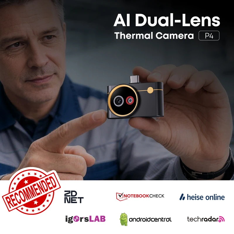 Caméra thermique Android P4 à double objectif 512*384, caméra thermique ultra-claire 600 ℃   Mesure de température élevée ±2 ℃   Zoom de précision 15x pour téléphone Android, HVAC, bâtiment, maison, voiture, inspection électrique, Thermal Master