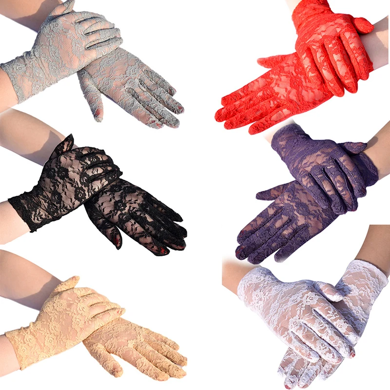 1Pair Sexy Lace Driving Gloves Women Summer Uv-proof Breathable Sunscreen Full Fingers Mitten Vintage Floral Wedding Party Glove