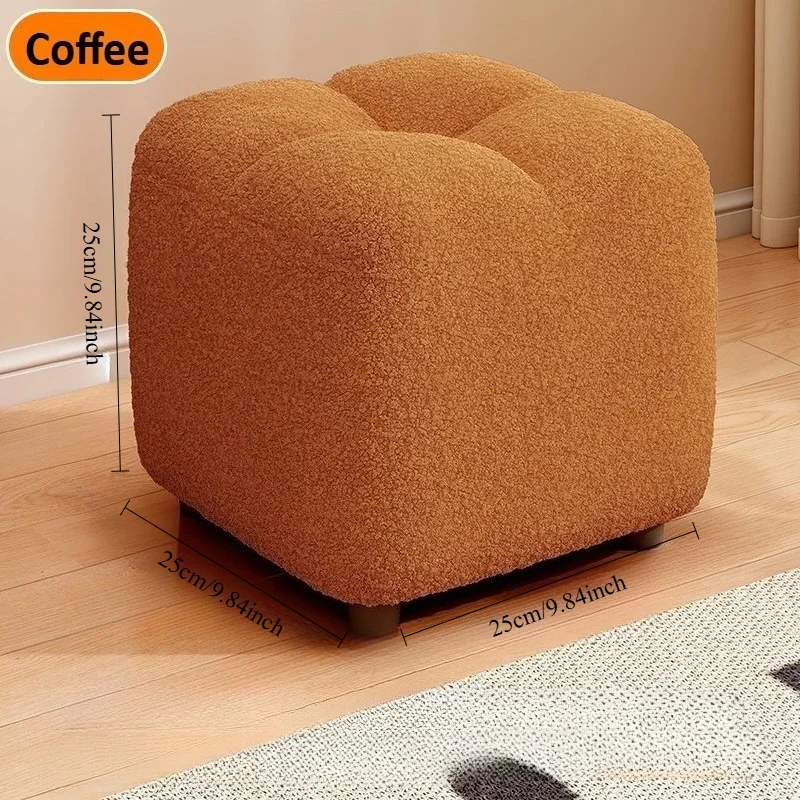 Lambs Wool Small Pouf Stool - Plush Sitting Cushion for Sofa, Living Room & Entryway, Soft Footrest & Shoe Changing Stool image 6