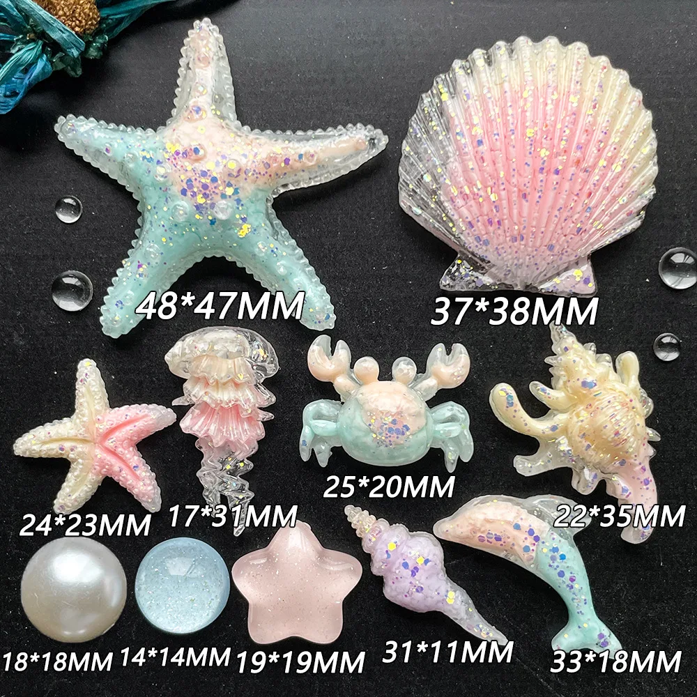 14PCS DIY Glitter Starfish Shoe Charms Conch Shoes Decorations Removable Shell Beach Shoe Accessories Mutlifunctional Shoe Clips