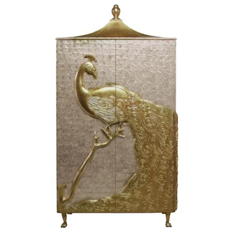 

American Neoclassical Shell Peacock Wardrobe Living Room Solid Wood Display Cabinet Locker French Carved Decorative Cabinet