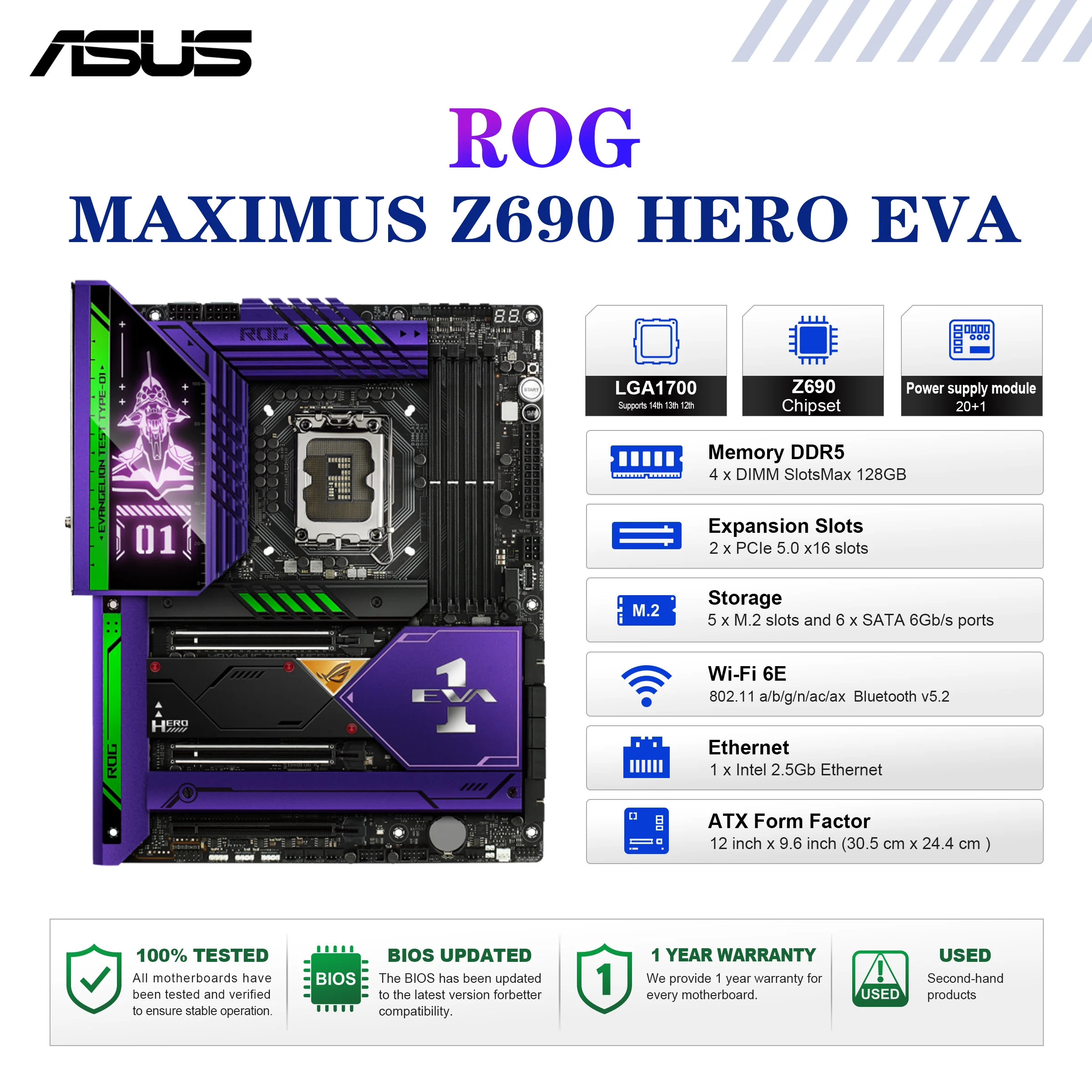 ASUS ROG MAXIMUS Z690 HERO EVA placa base Socket LGA1700 CPU DDR4 6400 +(O.C) Chipset de memoria Z690 ATX placa base