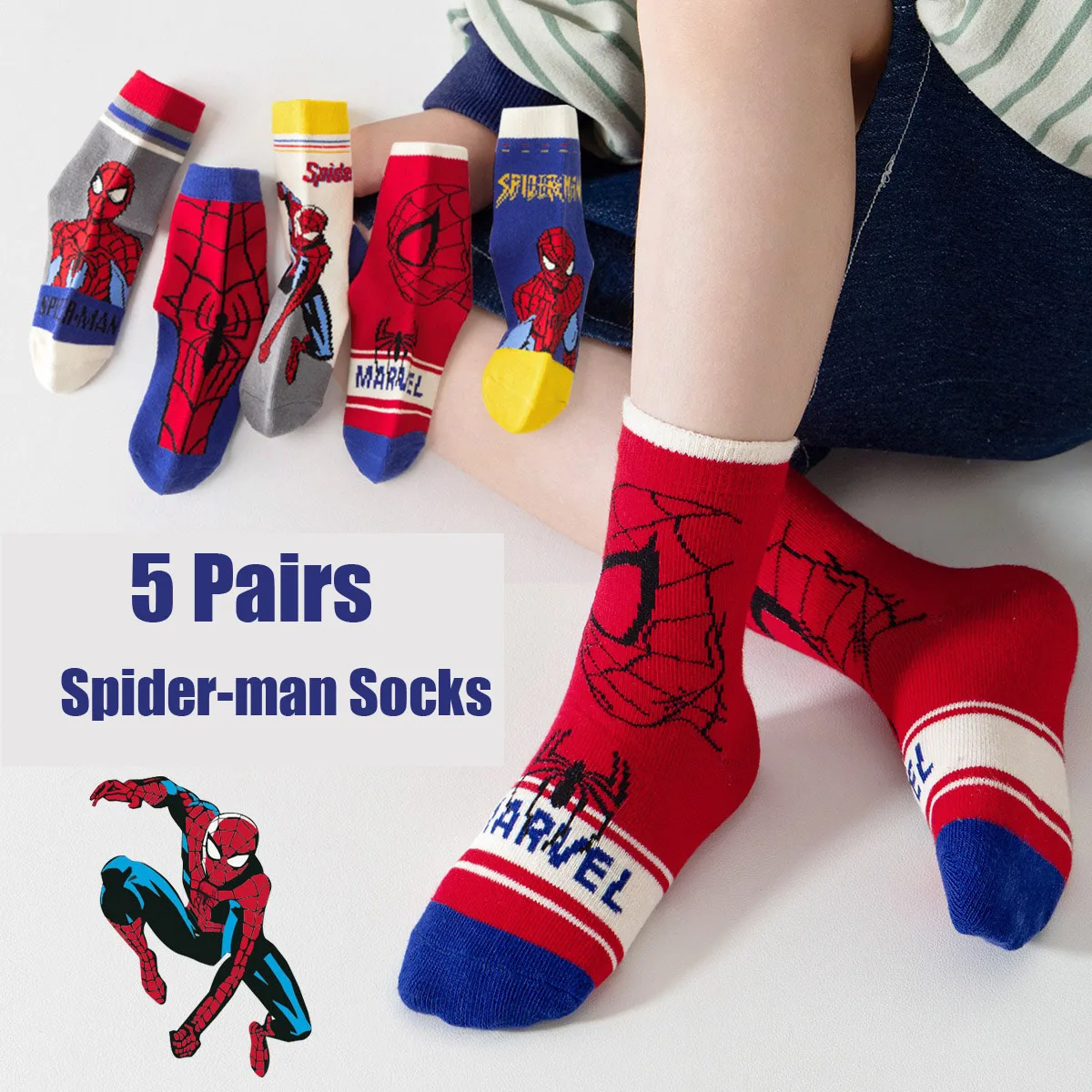 

5 Pairs MARVEL Spiderman Cotton Children's Socks Kawaii Soft Anime Socks Kids Boys Socks MiddleTube Cartoon Baby Socks 1-12 Y