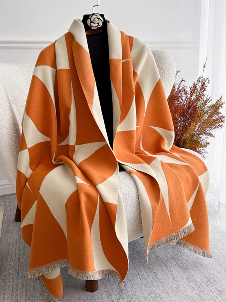 Autumn Winter Scarf for Women Jacquard Pashmina Shawls and Wraps Cashmere Blanket Warm Thick Stoles Lady Outdoor Bufanda Poncho