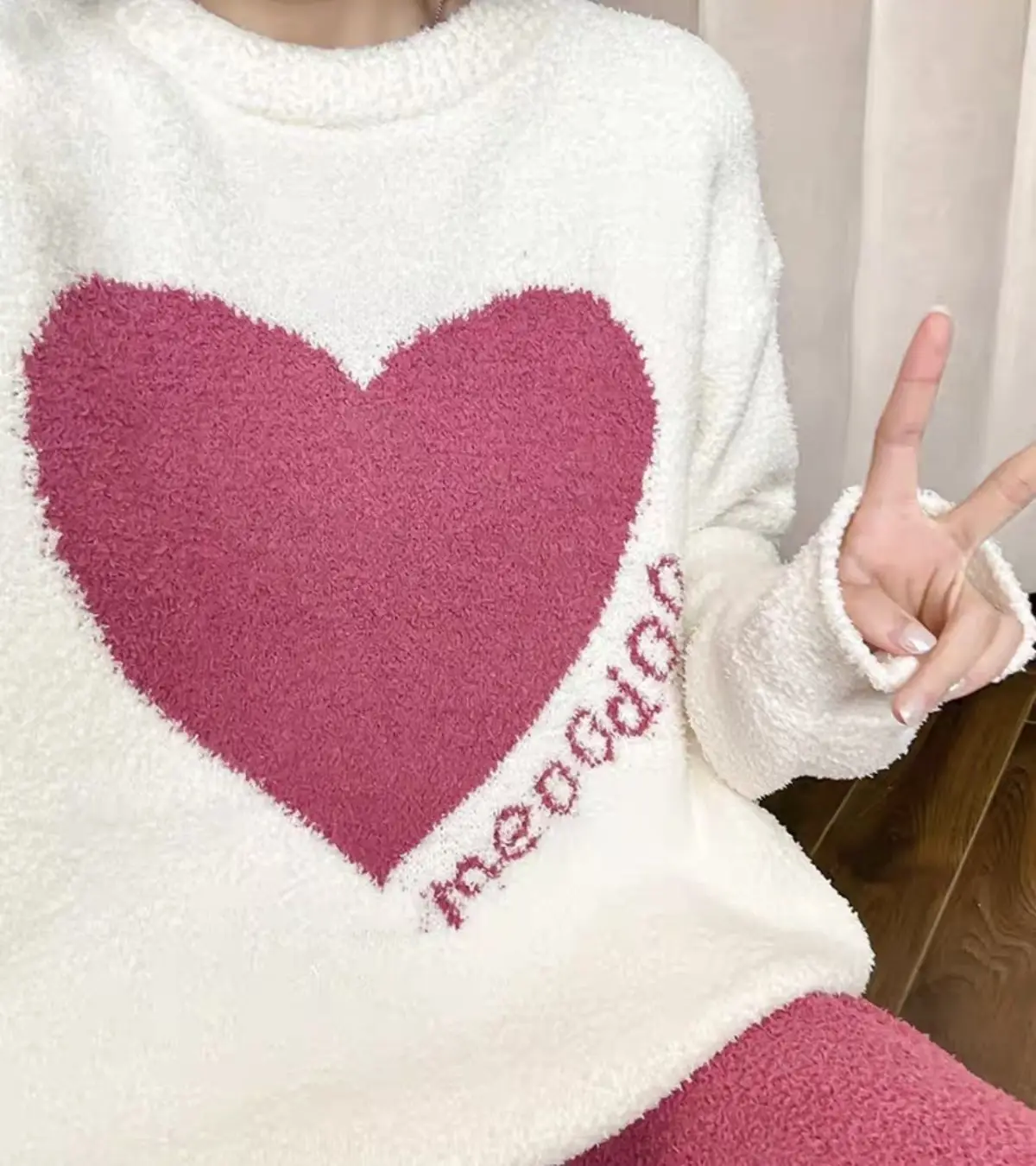 Coral Velvet Pajamas Women Winter Sweet Love Leisure Thickened Half Velvet Netflix Girls Homewear Set Warm Soft Sweet Hear