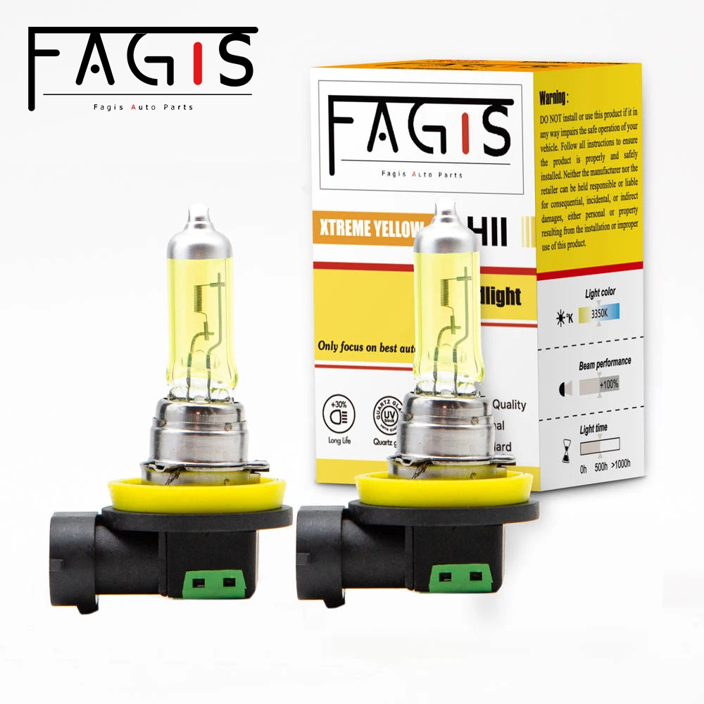 Fagis 1 Pcs H11 12V 55W Yellow Lights 2800K Quartz Glass Car Headlight Auto Fog Lamps Halogen Bulbs