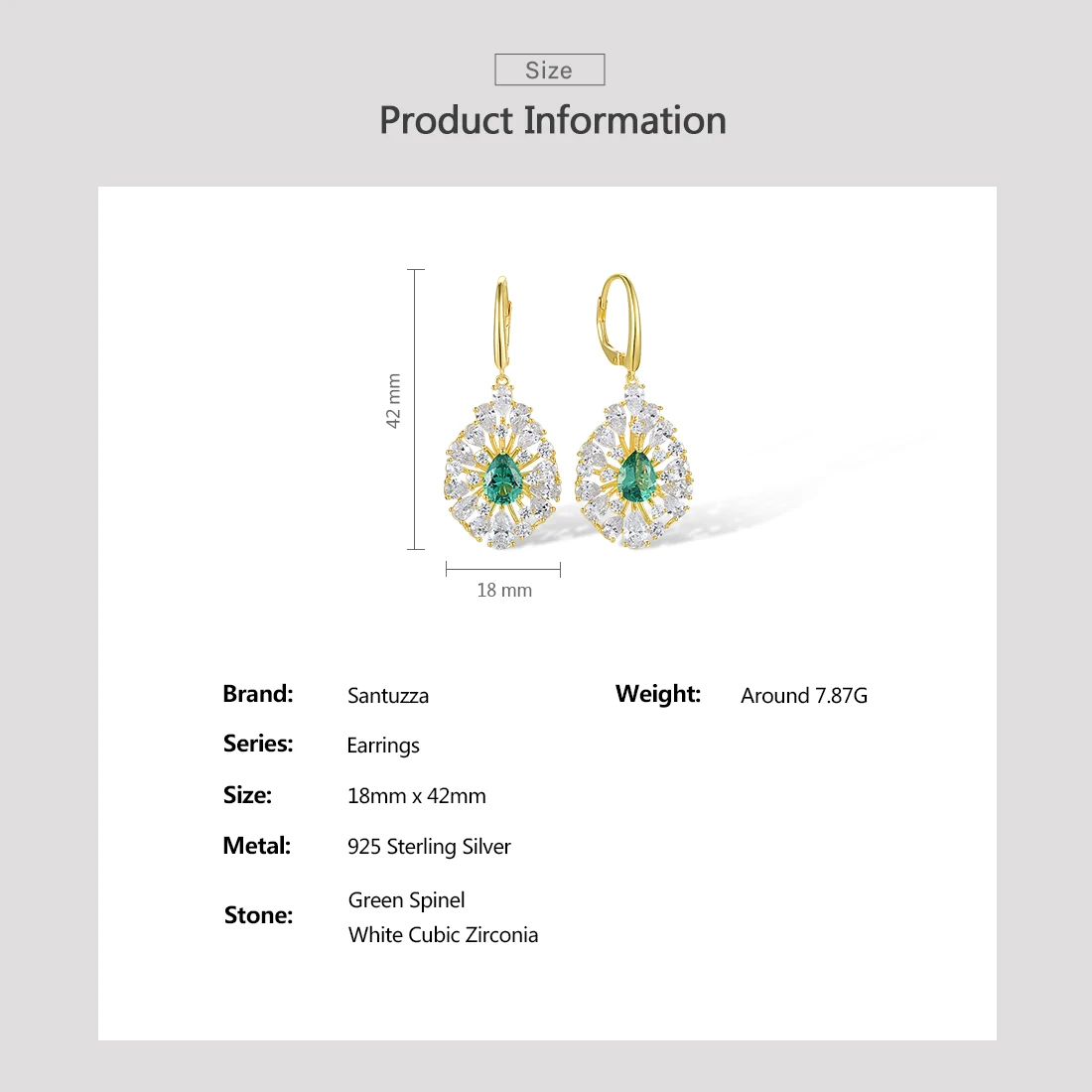 SANTUZZA Authentic 925 Sterling Silver Dangling Earrings For Women White CZ Green Spinel Hoop Cluster Luxry Party Fine Jewelry