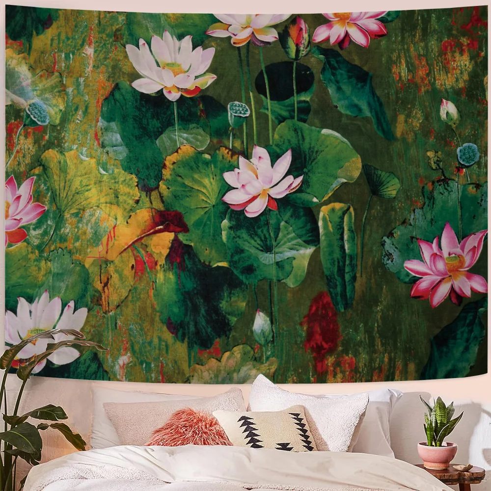 Tapisserie Seerosen von Claude Monet Ölgemälde Blumen Wandbehang Kunst Wohnkultur Polyester Wandteppich für Wohnzimmer Bedro – Detail 8