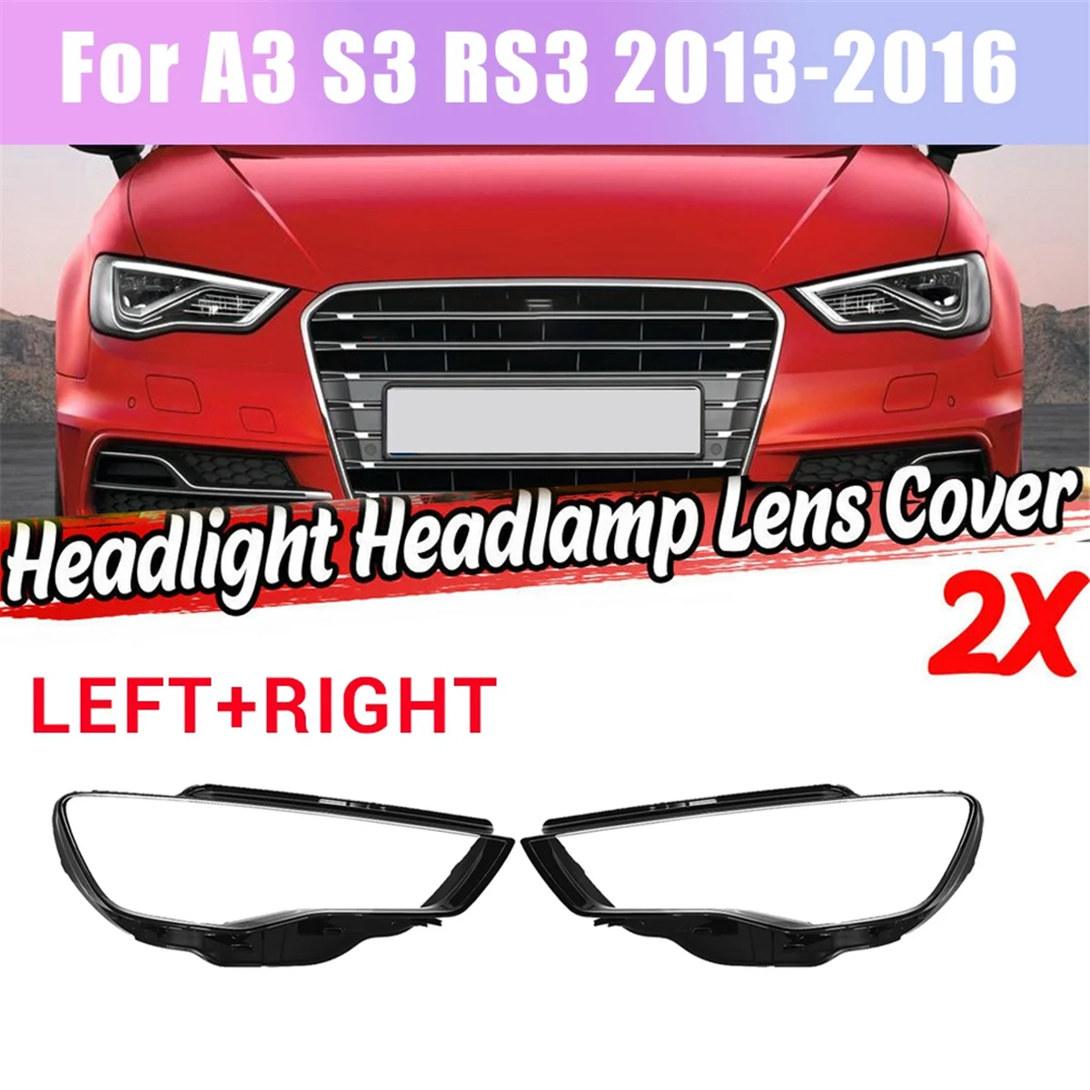 Right Car Headlight Lens Cover Head Light Lamp Shade Shell Lens Lampshade for Audi A3 S3 2013 2014 2015 2016