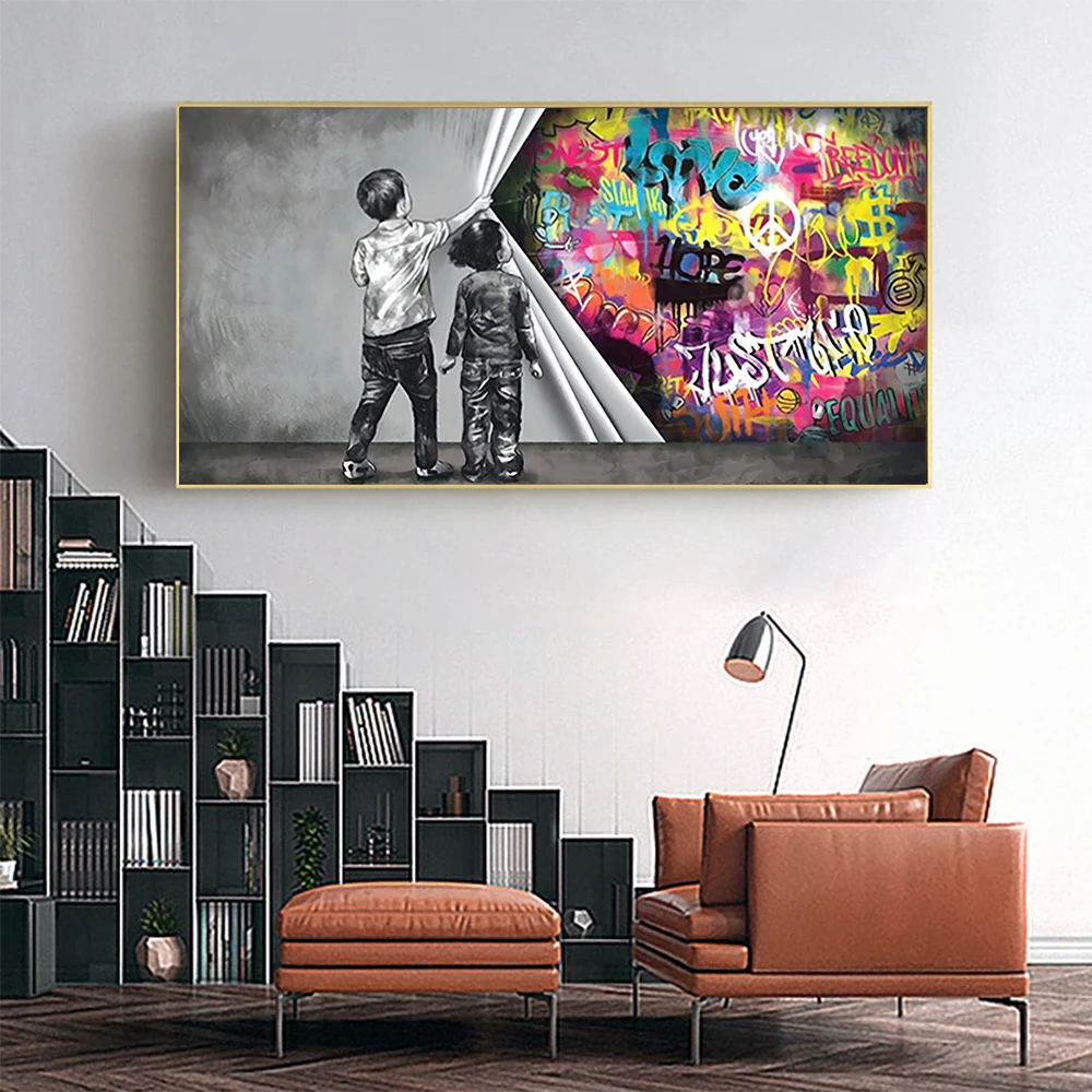 

Street Graffiti Art Poster Kids Hand-drawn Curtain Canvas Painting Abstract Figure Decoration Mural Modern Home Wall Decor Gift