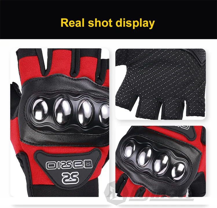 รถจักรยานยนต์ Half Finger ถุงมือผู้ชาย Breathable ตาข่ายถุงมือ Motocross เปลือกสแตนเลสถุงมือมอเตอร์ไซด์ Dirt BIKE ขี่ถุงมือ