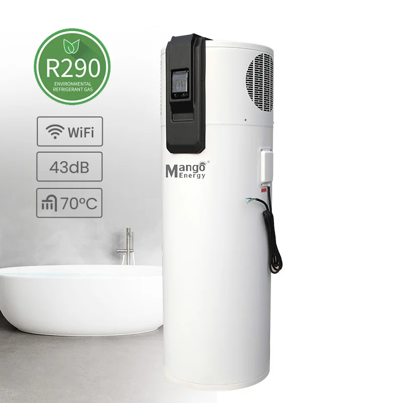 เครื่องทำน้ำอุ่นแบบปั๊มความร้อนออลอินวัน DHW 150 ลิตร/300 ลิตร ระบบความร้อนทางกลศาสตร์ สำหรับโรงแรม บ้านพักอาศัย ภายนอกอาคาร ใช้สารทำความเย็น R290