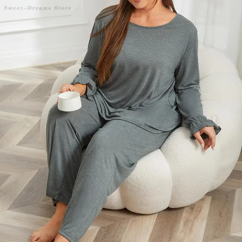 

Long Sleeve Sleepwear Women's 2Pcs Pajamas Suit Autumn New Nightwear Big Size Pijamas Mujer Loose Casual Home Clothes Loungewear