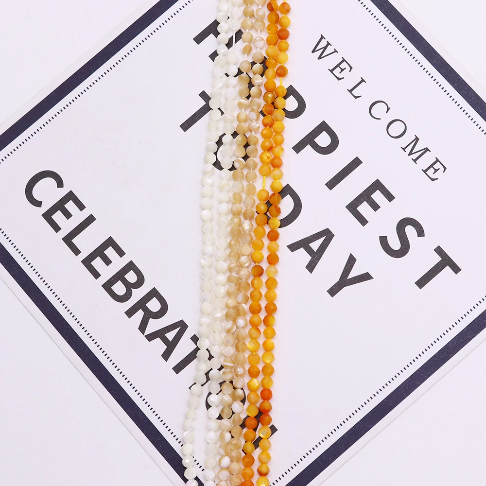 

Natural Seawater Shell Trochus Loose Faceted Round Straight-Hole Yellow Pearl Oyster Beads DIY Jewelry Accessories Necklaces