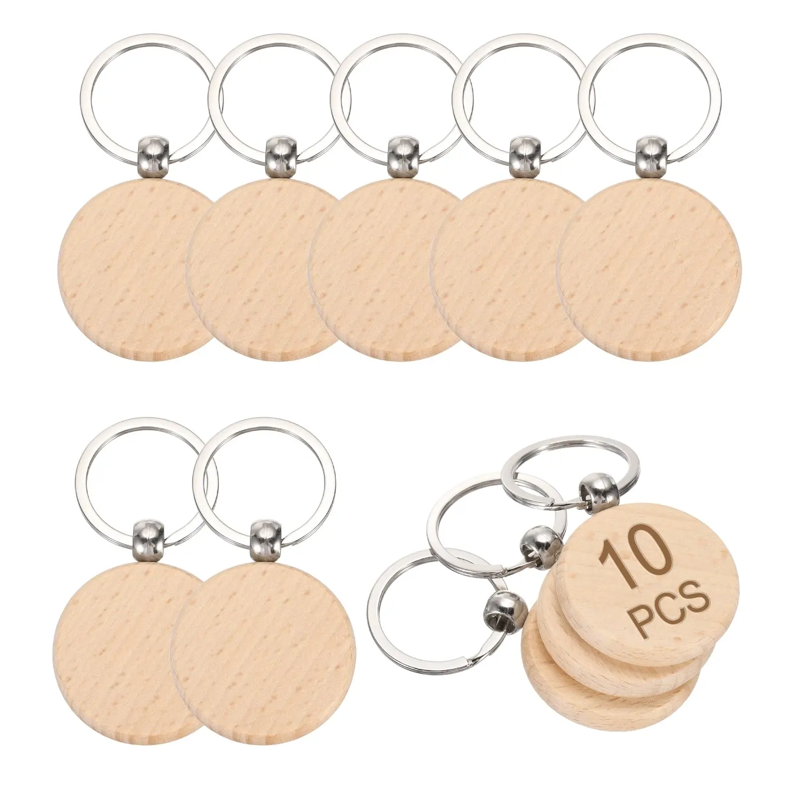 

10 Pieces Wooden Keychains Blank Wood Keyrings Beech Keychains