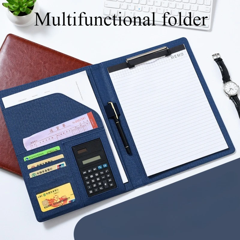 

A4 Multi-functional Folder Room Opening Contract Pin Talk Clip Leather Sales Clip Manager Clip Business Information Plyboard