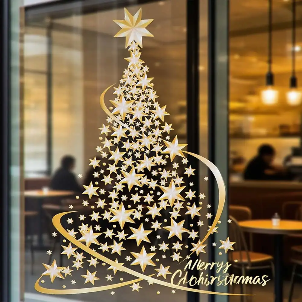 

Home Decoration Large Christmas Tree Window Stickers Golden Creative Xmas Decals Removable Waterproof Decor Mural Gift