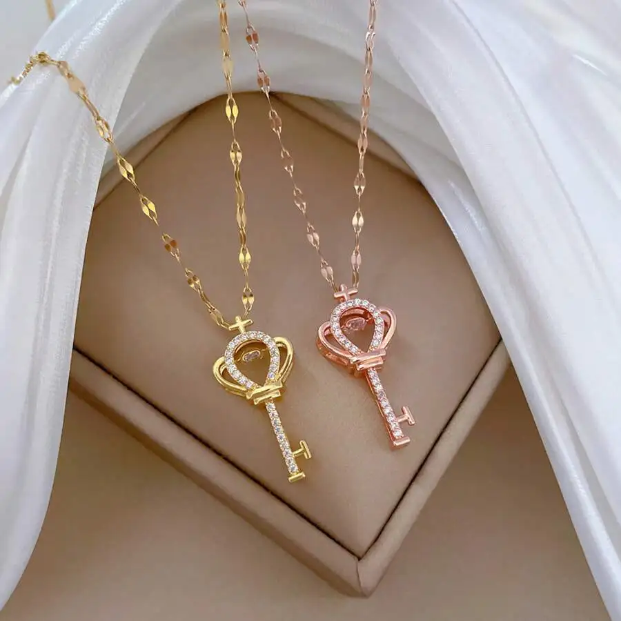 

Elegant crown key pendant necklace with refined design—ideal for weddings, parties, holidays or everyday wear; sophisticated, ve