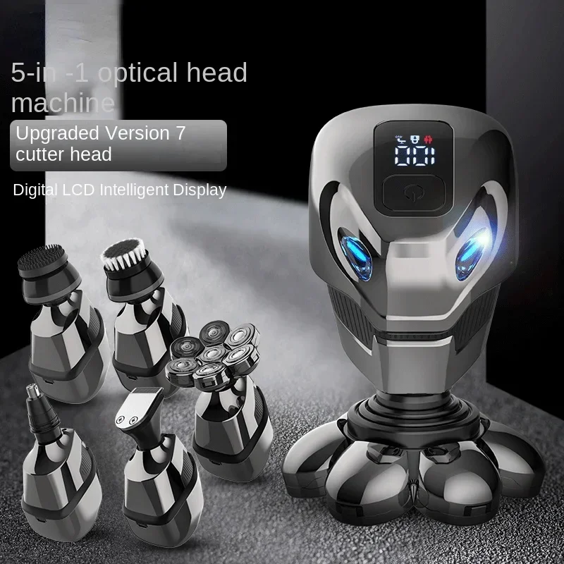 

5 IN 1 7D Men's Rechargeable Bald Head Electric Shaver 7 Floating Cutter Beard Nose Ear Hair Trimmer Men Facial Cleaning Brush