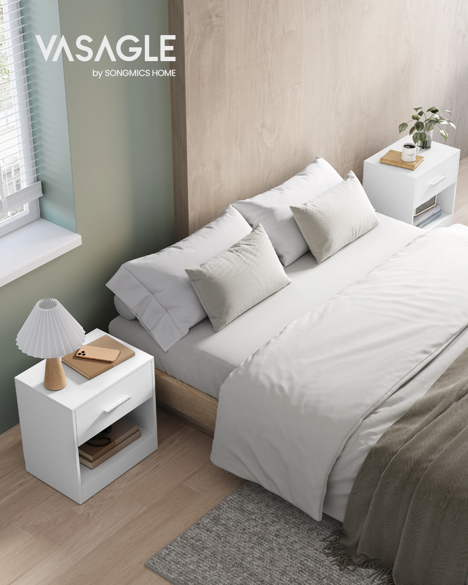 Table De Chevet Avec Tiroir ، VASAGLE ، Lot de 2 ، blانك Classique #1