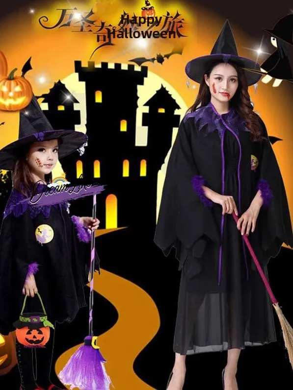 loween Costume da strega cosplay per bambini Abito da spettacolo Set genitore-figlio Vestito da strega per ragazza Abbigliamento da spettacolo teatrale