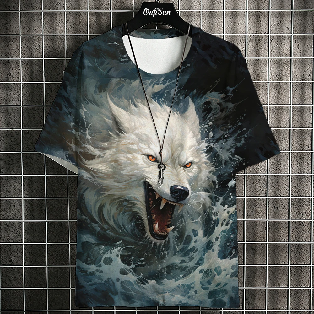 Trend Trend Street Style Short Sleeves Super Handsome Wolf Dog Cat Pattern Short Sleeves Japanese Shogunate Style Short Sleeves