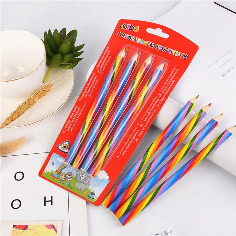 

4pcs/set Kawaii 4 Color Concentric Rainbow Pencil Crayons Colored Pencil Set Art School Supplies for Painting Graffiti Drawing