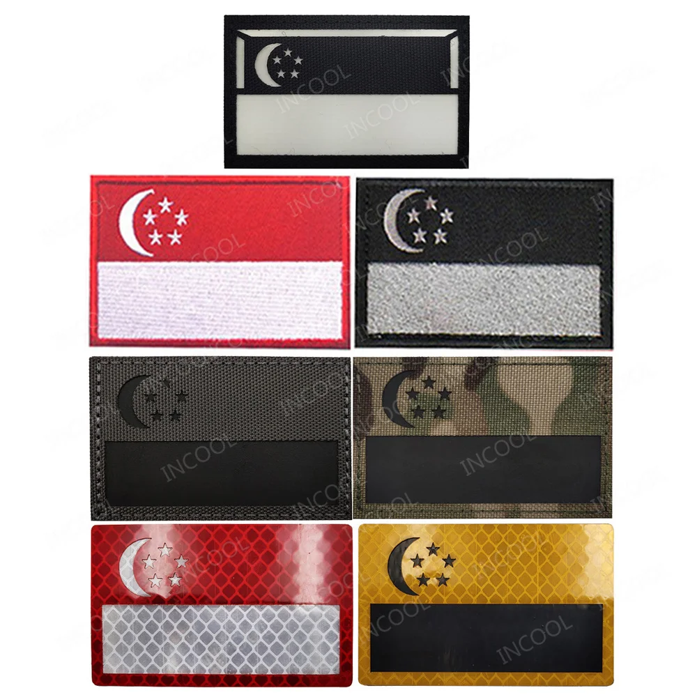 Singapore Infrared Reflective IR Embroidered Flag Patches Embroidery Glow In Dark