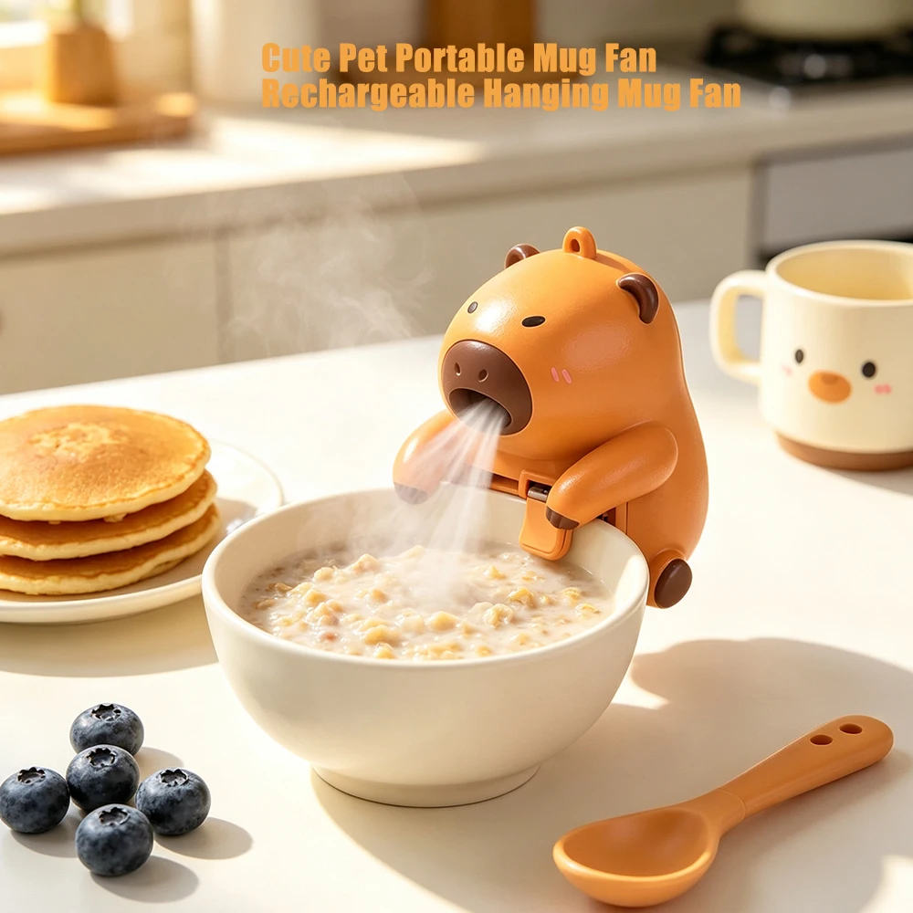 Capybara Cute Kids USB Mini Cooling Fan For Food Portable Easy Carry Cup Hanging Desktop Ornament Rechargeable Pocket Toy Cool