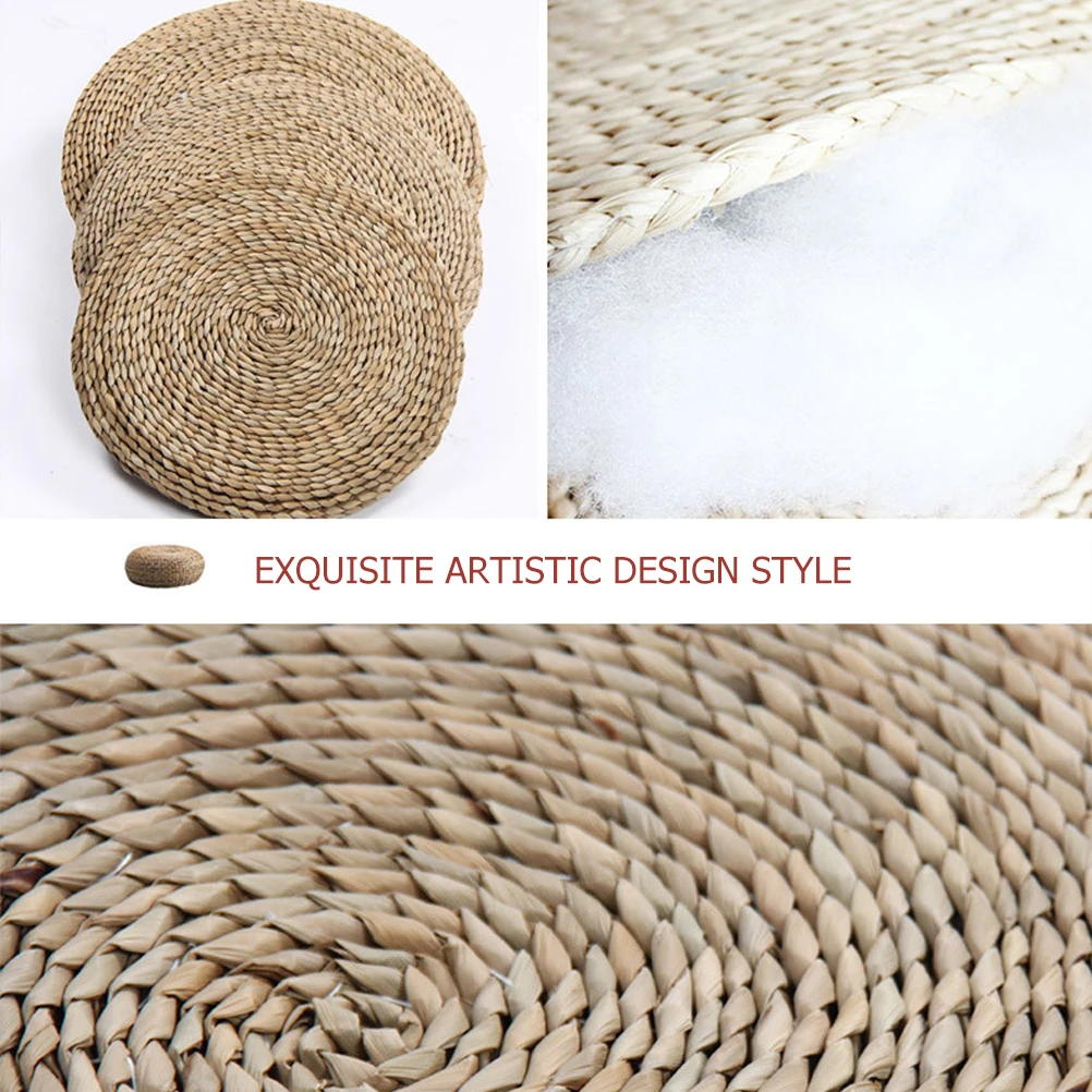 

Space Cotton Seat Cushion Mats Woven Floor Round Pad Straw Weaving Handmade Friendly Yoga Meditation Worship Plant