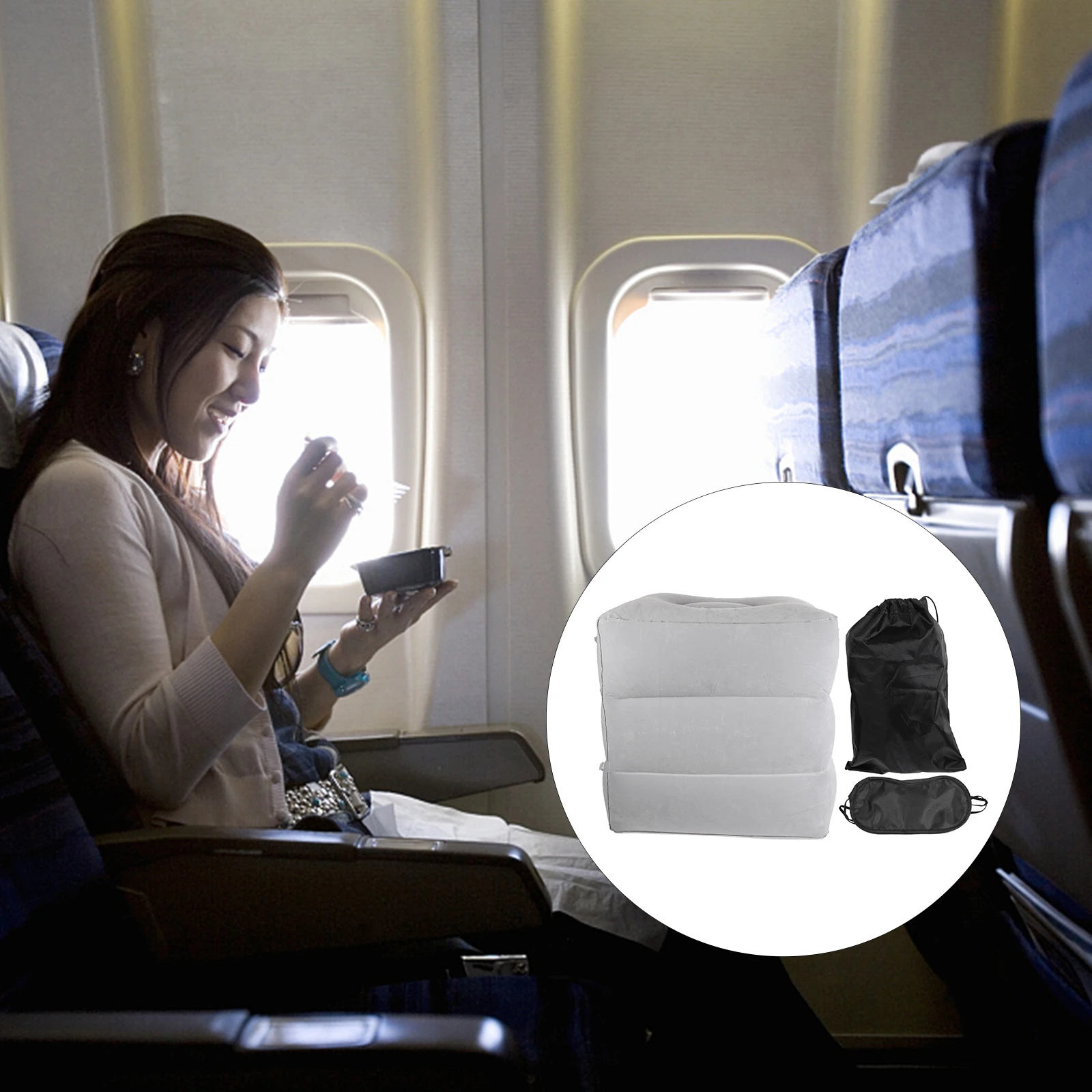 

Inflatable Footrest Cushion Adjustable Height Foldable Travel Pillow For Long Sitting Comfort Flocking Pvc Material Stool Use