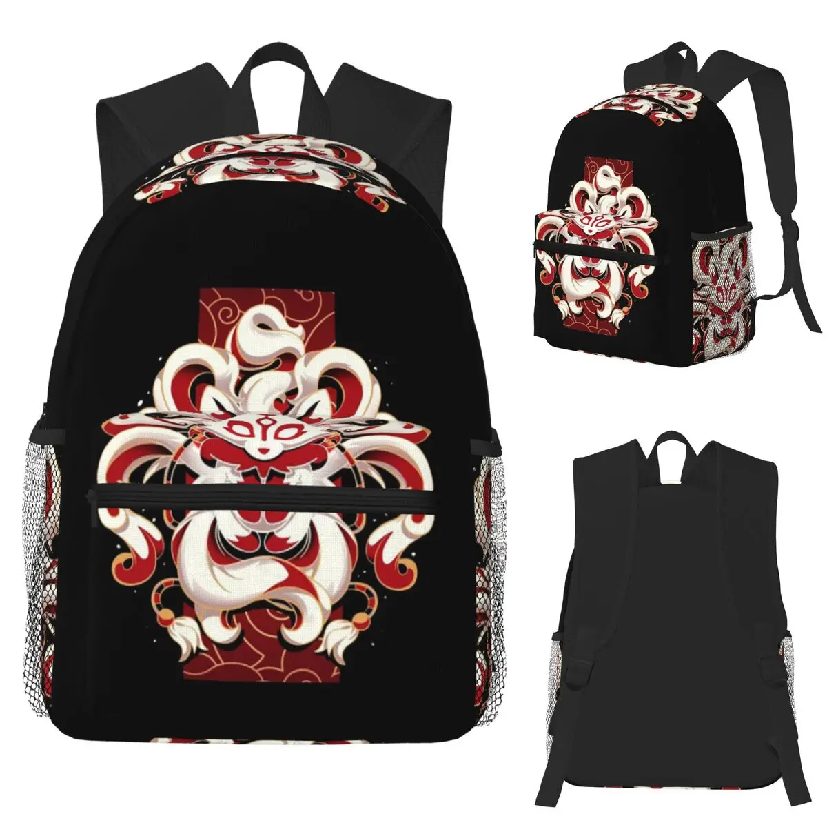 Fox Spirit Kitsune Japanese Kabuki Student Backpack School Bag Hiking Travel Daypack for Boys Girls Bookbag Shoulder Bags