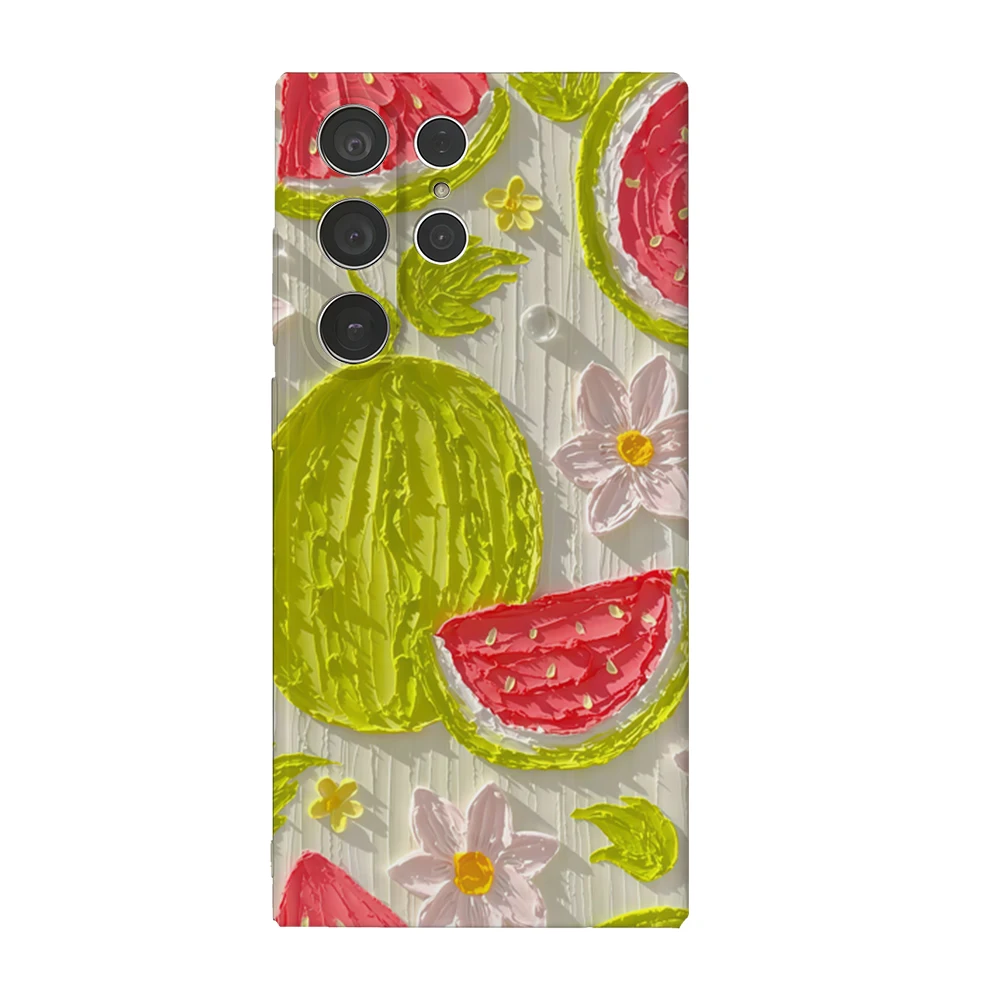 Cremefarbene Wassermelonen-Handyhülle für Samsung Galaxy S25 S24 S23 Ultra Plus A35 A55, glänzende HD-Hartschale