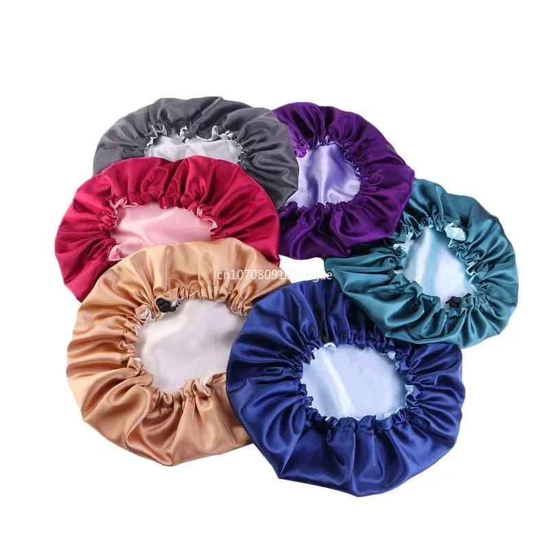 New Women Solid Reversible Satin Bonnet For Curly Hair Cap Double Layer Adjustable Sleep Cap Elastic Hair Cap Haircare Night Hat