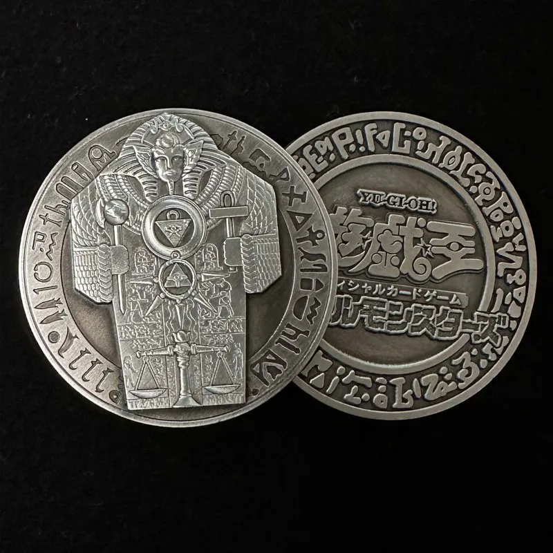 Homemade Game King Relief 25th Anniversary Three Illusion God Blue Eyes White Dragon Black Witch Metal Coin Key Necklace Pendant