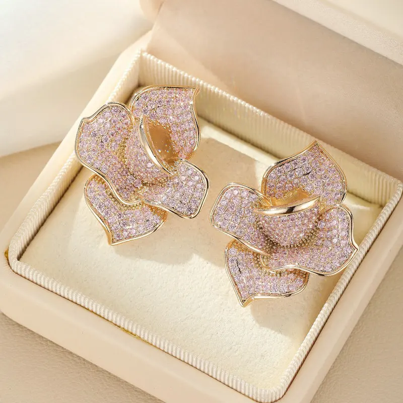 

Роскошные женские серьги Bilincolor с розовым цветком