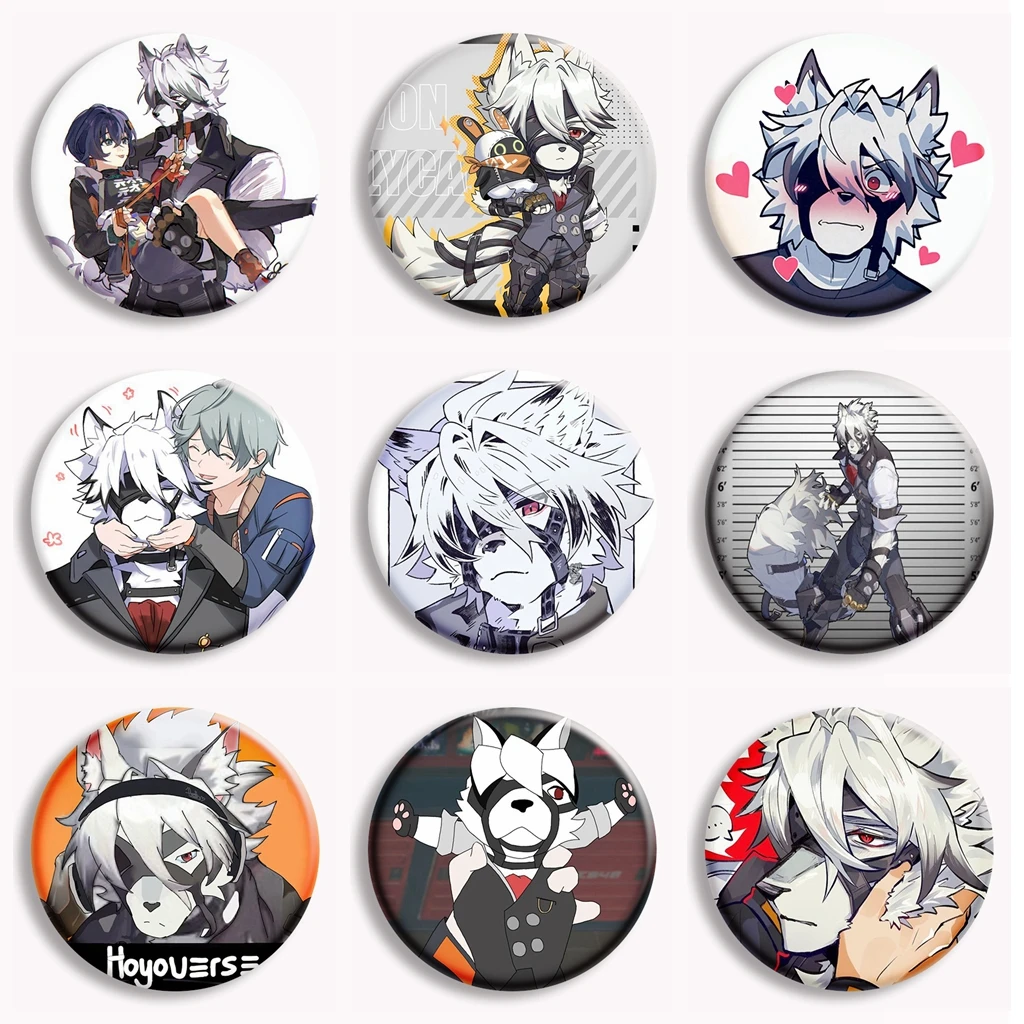 Game Zenless Zone Zero Von Lycaon Funny Meme Button Pin Anime Character Brooch Badge Bag Decor Fans Gamer Collect Friends Gift