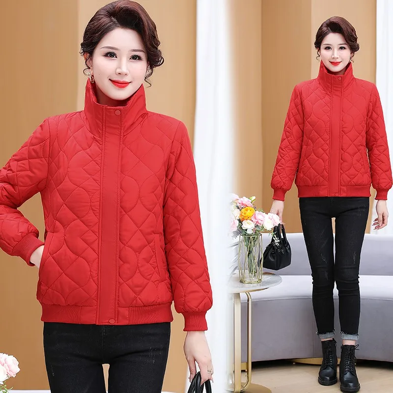 Women's Winter Jacket With Stand Up Collar Placket Quilting Cotton coat Large Size Wadded Overcoat