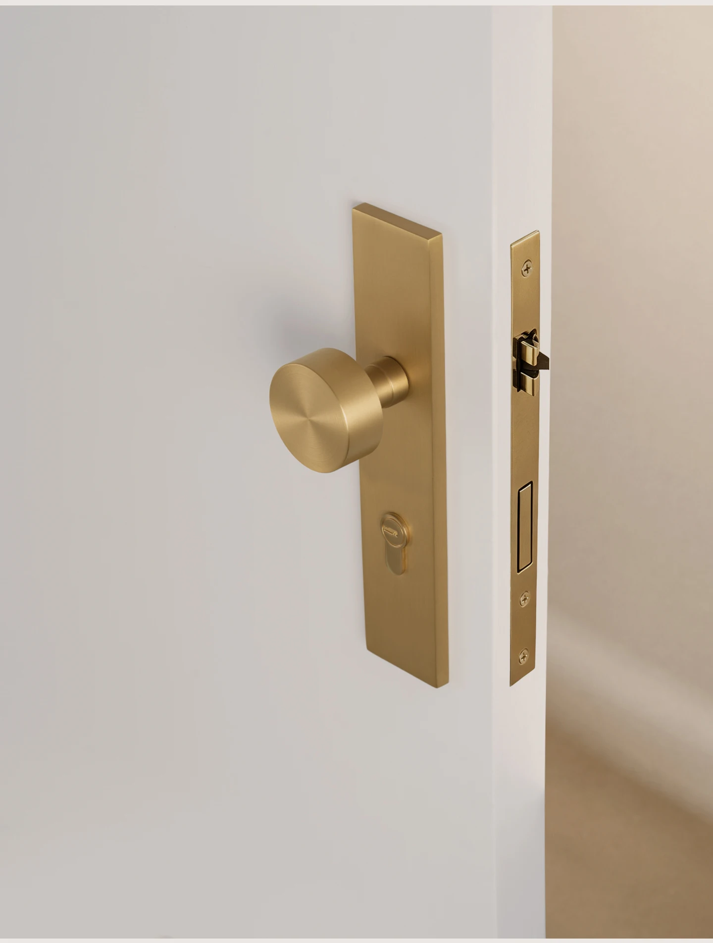 DOOROOM Messing-Türschloss-Set, Panelschlösser, integrierte Schlösser, Innentürschloss, dekoratives Schloss, Durchgangsschloss, Türgriff – Detail 9