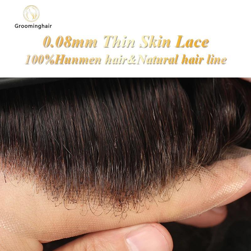 Human Hair Toupee New OCT Male Hair Prosthesis Natural Man Wig 130% Density Male Wig Full Lace Hair System With PU Back and Side