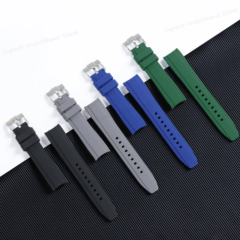 Curved End High-tensile Strength Silicone Watchband 20 22mm Soft Strap for Omega for Swatch Planet Moon Watches Accessories