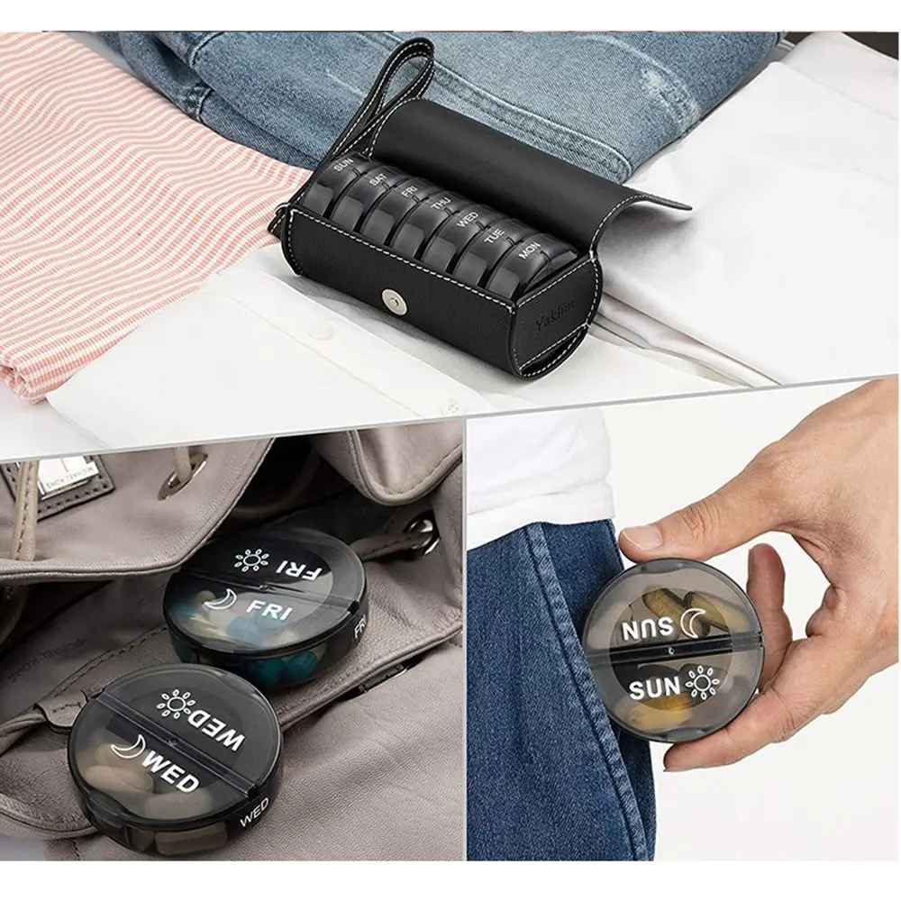 بو الجلود 7-Day منظم حبوب منع الحمل حاوية الأدوية علامة الأسبوع 14-شبكة تخزين فيتامين قابلة لإعادة الاستخدام 2 مرات في اليوم قوس قزح حبة صندوق المنزل #1